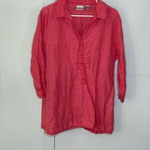⭐️3/$25⭐️ Chico's Coral Orange Pink Linen Button Down Shirt